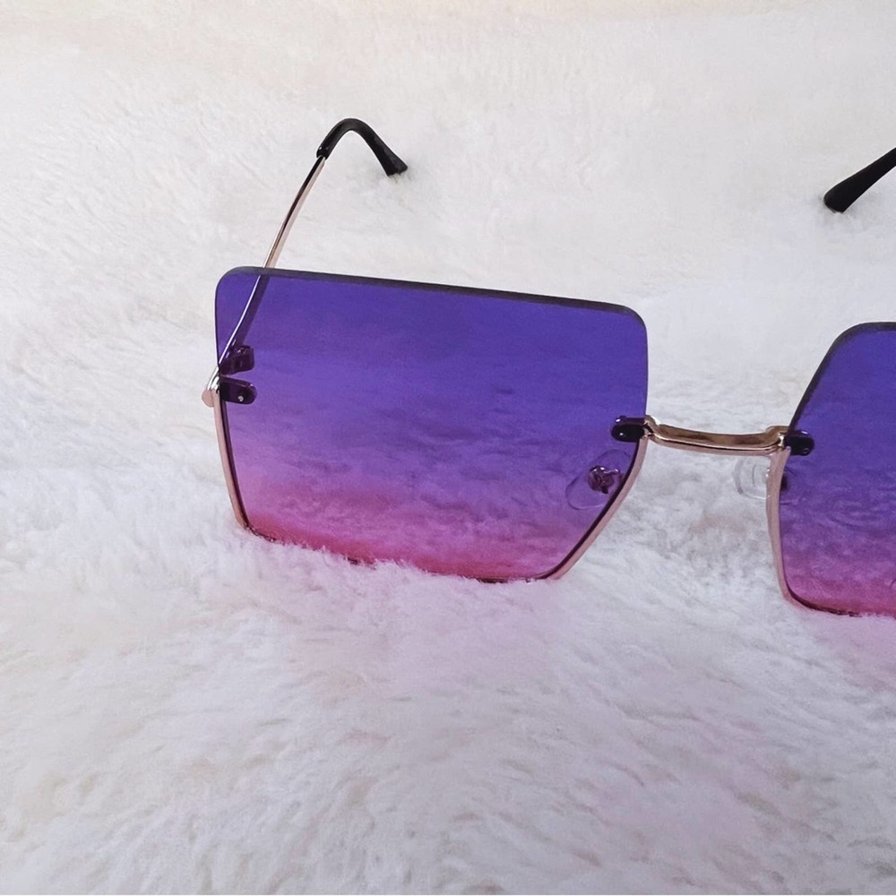 Blair Purple Rectangle Half Rim Sunglasses - Picture 3 of 10